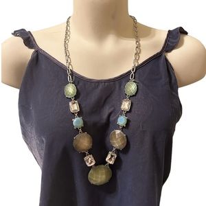 Ann Taylor Loft Necklace Long 30” Multicolor Stone Silver Tone Green Turquoise